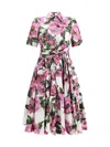 Dolce & Gabbana Pink Crewneck Dress With Logo Lettering Detail On The Front And All-over Floral Motif In Cotton Woma In White Fuchsia Peonies