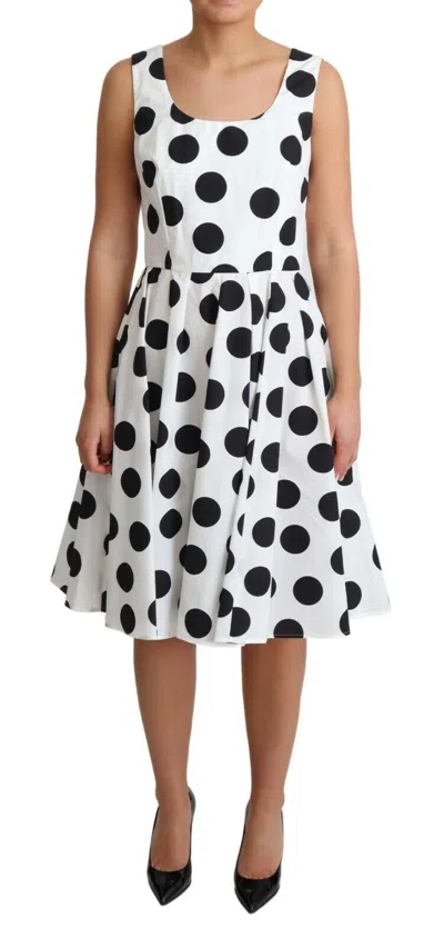 Pre-owned Dolce & Gabbana Dress White Polka Dotted Cotton A-line It42 / Us8 / M Rrp $1400