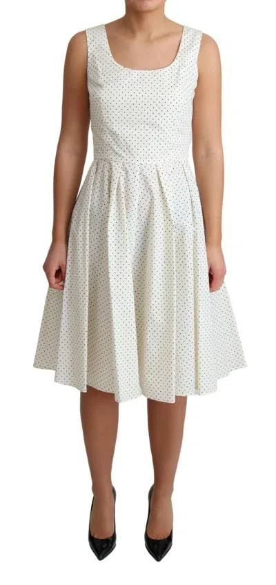 Pre-owned Dolce & Gabbana Dress White Polka Dotted Cotton A-line It44 / Us10 / L Rrp $1400