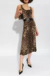 Dolce & Gabbana Leopard-print Calf-length Cady Dress In Brown