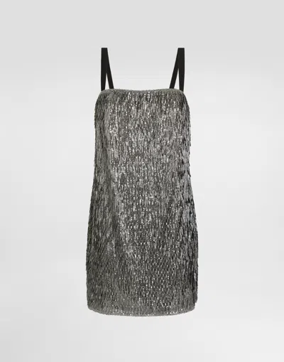 Dolce & Gabbana Dress With Embroidered Sequins In Silver