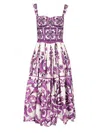 Dolce & Gabbana Dress With Purple Majolica Print In Cotton Poplin In Purple