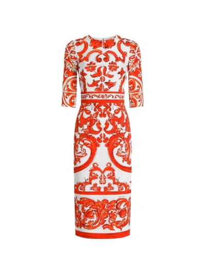 Dolce & Gabbana Dress With Majolica Print In Orange