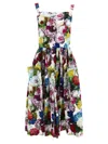 Dolce & Gabbana Midi Multicolor Dress With All-over Floreal Print And Flared Skirt In Cotton Woman