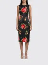 Dolce & Gabbana Women Black Dress With All-over Floral Print In Silk Woman In Black
