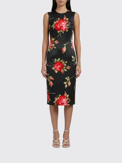 Dolce & Gabbana Women Black Dress With All-over Floral Print In Silk Woman In Multi