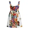 Dolce & Gabbana Multicolor Sleeveless Dress With Bustier Style Neckline And All-over Floral Print In Cotton Woman