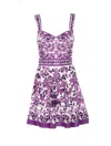 Dolce & Gabbana Violet Dress With Thin Straps And All-over Floral Motif In Cotton Blend Woman In Purple