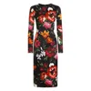 Dolce & Gabbana Flower Print Satin Midi Dress In Multi
