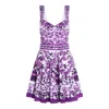 Dolce & Gabbana Violet Dress With Thin Straps And All-over Floral Motif In Cotton Blend Woman In Purple