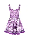 Dolce & Gabbana Violet Dress With Thin Straps And All-over Floral Motif In Cotton Blend Woman In Purple