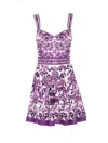 Dolce & Gabbana Violet Dress With Thin Straps And All-over Floral Motif In Cotton Blend Woman In Purple