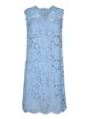 Dolce & Gabbana Light Blue Sleeveless A Line Dress In Floral Dg Lace Woman