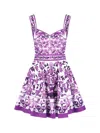 Dolce & Gabbana Violet Dress With Thin Straps And All-over Floral Motif In Cotton Blend Woman In Purple