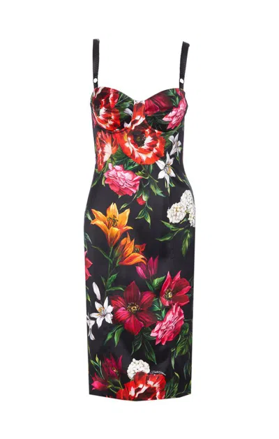 Dolce & Gabbana A-shape Floral Print Midi Dress In Multi