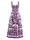 Dolce & Gabbana Long Poplin Dress With Majolica Print In Purple