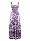 Dolce & Gabbana Dress With Purple Majolica Print In Cotton Poplin In Multi