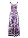 Dolce & Gabbana Dress With Purple Majolica Print In Cotton Poplin In Multi