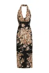 Dolce & Gabbana Floral Silk-charmeuse Midi Halter Dress In Multi