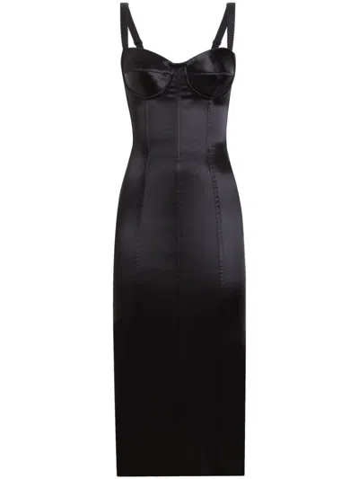 Dolce & Gabbana Jersey Midi Dress With Corset-style Bra Top In Black