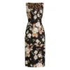 Dolce & Gabbana Rose-print Square-neck Midi Dress In Black