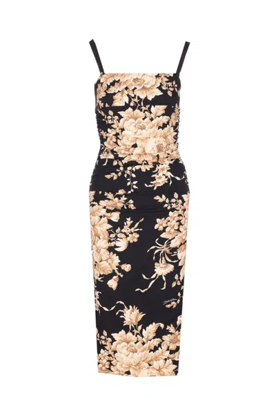 Dolce & Gabbana Floral Print Fitted Dress With Spaghetti Straps In Multi