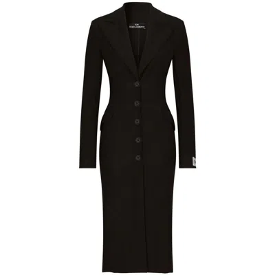 Dolce & Gabbana Jersey Coat Dress With The Re-edition Label In Black