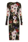Dolce & Gabbana Black Multi Color Printed Silk Midi Dress In Black