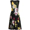 Dolce & Gabbana Peony And Rose Print Calf-lenght Dress In Black