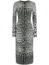 Dolce & Gabbana Leopard-print Long-sleeve Charmeuse Midi Dress In Brown