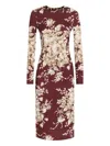 Dolce & Gabbana Floral-print Long-sleeve Midi Dress In Brown