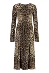 Dolce & Gabbana Leopard Print Long Sleeve Cady Midi Dress In Brown