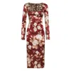 Dolce & Gabbana Dolce&gabbana Burgundy Satin Dress With Floral Print Women In Brown