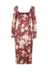 Dolce & Gabbana Dolce&gabbana Burgundy Satin Dress With Floral Print Women In Burgundy