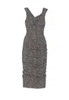 Dolce & Gabbana Off-the-shoulder Gathered Printed Silk-blend Midi Dress In Gray