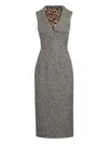 Dolce & Gabbana Houndstooth Sleeveless Midi Dress In Gray