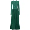Dolce & Gabbana Silk-blend Lace And Pleated Chiffon Gown In Intense Green