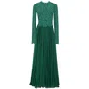 Dolce & Gabbana Silk-blend Lace And Pleated Chiffon Gown In Intense Green
