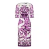 Dolce & Gabbana Maiolica Print Charmeuse Midi Dress In Purple