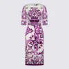 Dolce & Gabbana Maiolica Print Charmeuse Midi Dress In Purple