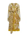 Dolce & Gabbana Majolica Silk Wrap Midi Dress In Mix Maiolica Giallo