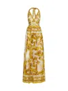 Dolce & Gabbana Maiolica Open-back Pleated Printed Silk-chiffon Halterneck Maxi Dress In Mix Maiolica Giallo