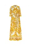 Dolce & Gabbana Belted Silk Twill Midi Dress With Majolica Print In Mixmaiolicagiallo