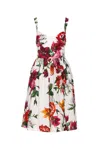 Dolce & Gabbana Women Multicolor Midi Dress With Wide Neckline And All-over Floral Print In Cotton W In Multi