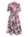 Dolce & Gabbana Pink Crewneck Dress With Logo Lettering Detail On The Front And All-over Floral Motif In Cotton Woma In Pink