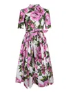 Dolce & Gabbana Pink Crewneck Dress With Logo Lettering Detail On The Front And All-over Floral Motif In Cotton Woma In Pink