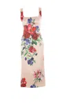 Dolce & Gabbana Multicolor Sleeveless Dress With Square Neck And All-over Floral Print In Pink