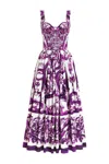 Dolce & Gabbana Long Poplin Dress With Majolica Print In Purple
