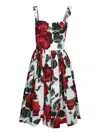 Dolce & Gabbana Women Midi Dress With Red Roses On A White Background In Red