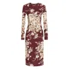 Dolce & Gabbana Floral-print Long-sleeve Midi Dress In Red